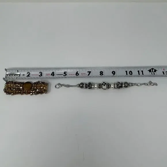 Lot 5 Jewelry Bracelets Costume Bella Perlina Gold Silver Tone Heart Shiny Beads - Picture 12 of 13